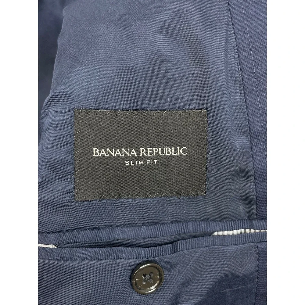 Banana Republic Blazer Mens 42R Navy Blue Cotton Blend Stretch Slim Fit 2-Button